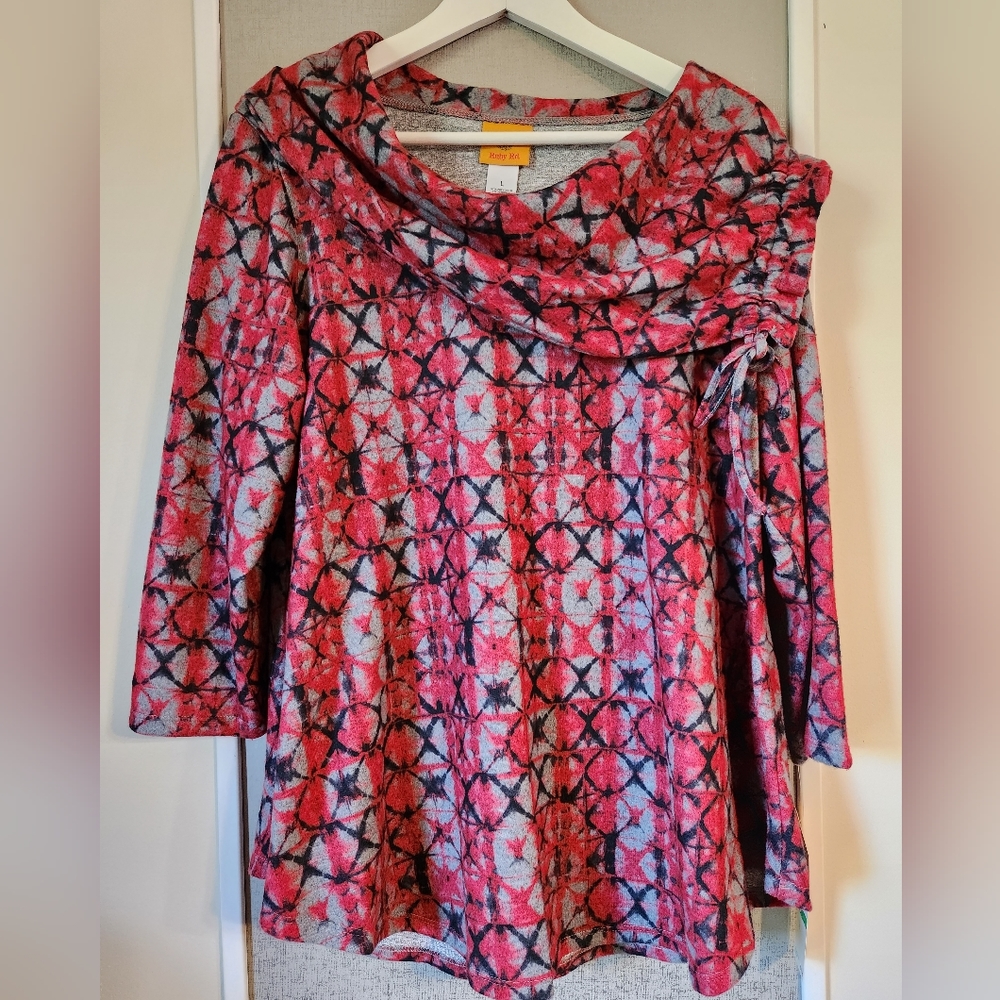 NWT RUBY Rd. Ruched Cowl Neck 3/4 Sleeve Cozy Knit Top